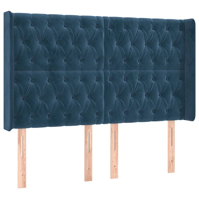 Foto van The living store hoofdbord classic - blauw - 163 x 16 x 118/128 cm - fluweel - houten poten