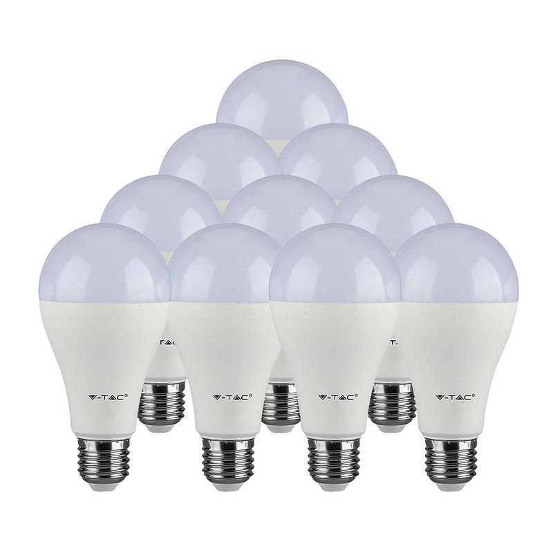 Foto van V-tac vt-2015 led e27 lampvoet - 15w - warmwit 3000k - smd - wit - a65 - thermoplastisch - 66,5x134mm - ip20 - 20.000