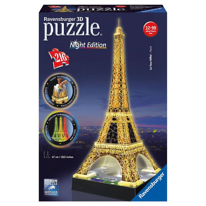 Foto van Ravensburger 3d puzzel eiffeltoren night edition - 216 stukjes