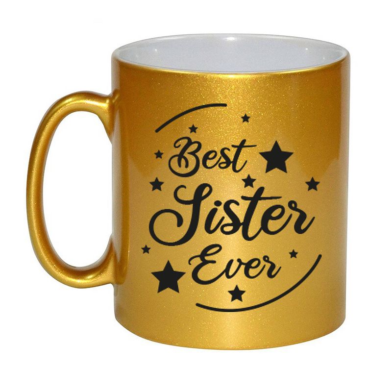 Foto van Gouden best sister ever cadeau koffiemok / theebeker 330 ml - feest mokken