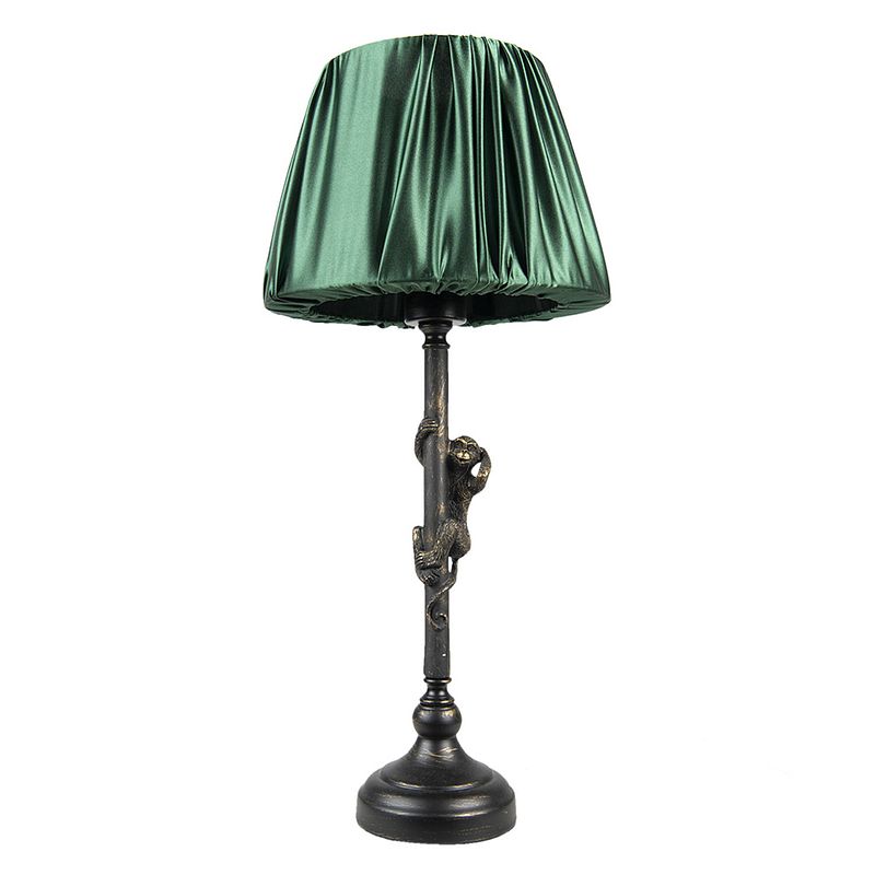 Foto van Haes deco - tafellamp - city jungle - klimmende aap, ø 25x55 cm - bruin/groen - bureaulamp, sfeerlamp, nachtlampje