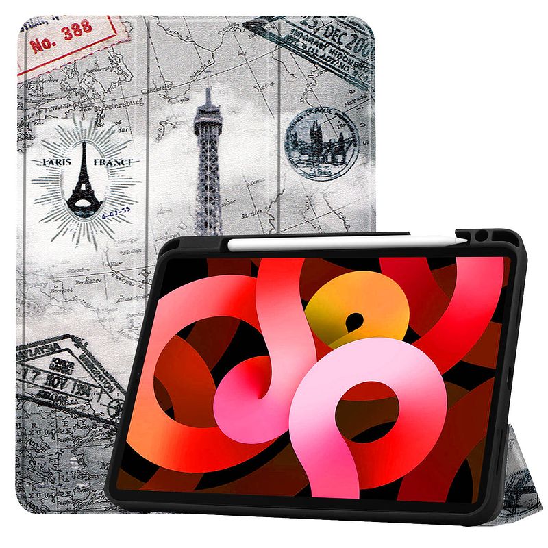 Foto van Basey ipad air 5 2022 hoes case hoesje eiffeltoren uitsparing apple pencil ipad air 2022 10.9 inch