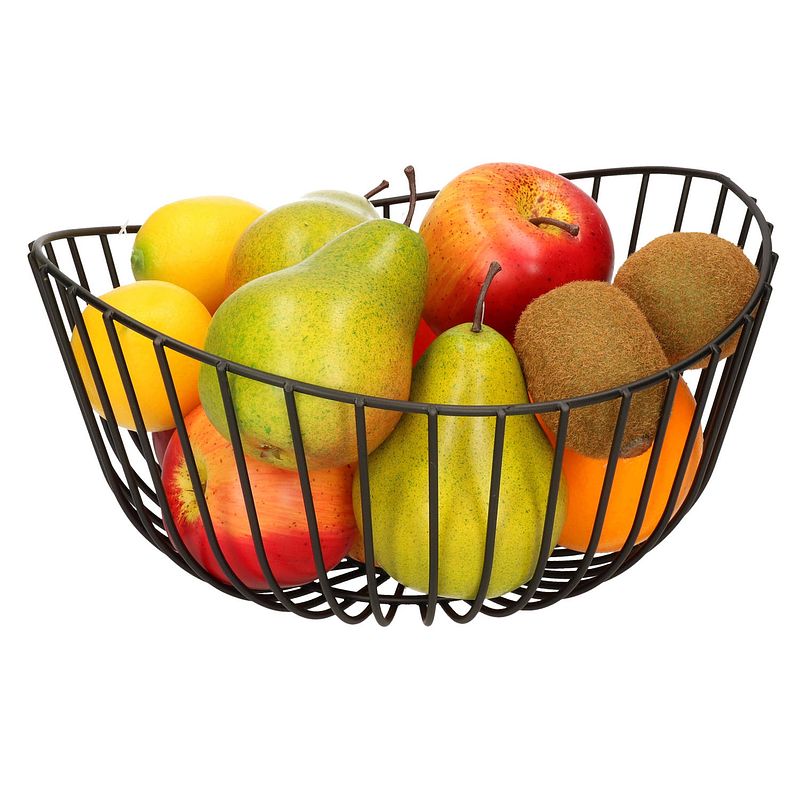 Foto van Fruitschaal/fruitmand rond zwart metaal 27 cm - fruitschalen