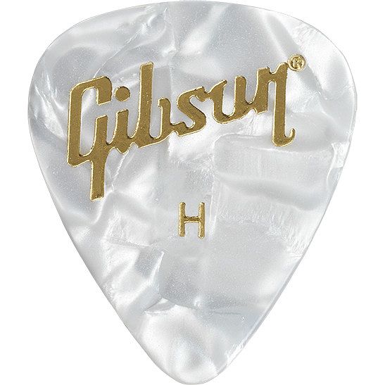 Foto van Gibson aprw12-74h plectrums pearloid white picks 12-pack heavy