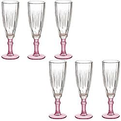Foto van Luxe exotic collection champagneglazen set 12x stuks op roze voet 170 ml - champagneglazen