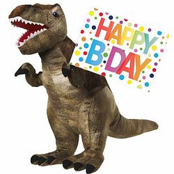 Foto van Pluche knuffel dino t-rex van 48 cm met a5-size happy birthday wenskaart - knuffeldier