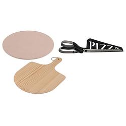 Foto van Pizzabak set pizzasteen 33 cm met houten schep en pizzaschaar - pizzascheppen