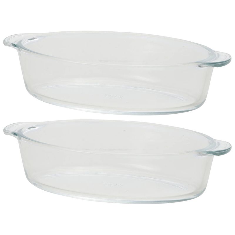 Foto van 2x ovalen glazen mini ovenschaal 400 ml 20 x 11 x 5 cm - ovenschalen