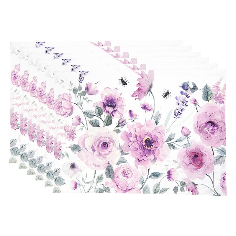 Foto van Haes deco - set van 6 placemats - 48x33 cm - 100% katoen - roses and butterflies