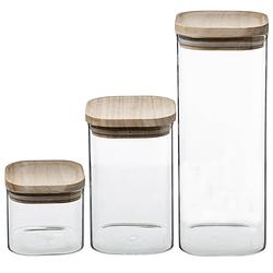 Foto van 4goodz set 3st voorraadpotten glas met houten deksel - 0,5l/1l/1,8l