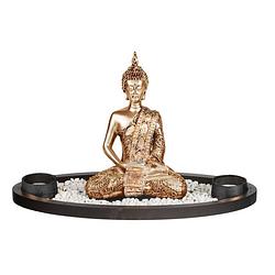 Foto van Boeddha beeld met waxinelichthouders voor binnen goud 33 cm - beeldjes
