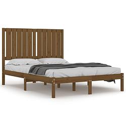 Foto van The living store houten bedframe - honingbruin - 195.5 x 125.5 cm - massief grenenhout