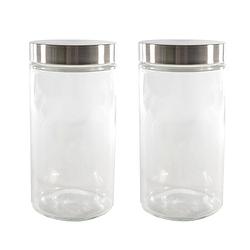 Foto van Set van 2x stuks voorraadpotten/bewaarpotten 1700 ml glas met rvs deksel - voorraadpot