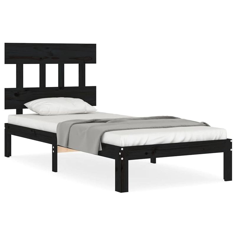 Foto van The living store bedframe - massief grenenhout - 203.5 x 93.5 x 81 cm - zwart - montage vereist