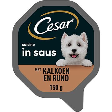 Foto van Cesar cuisine maaltijdkuipje kalkoen & rund in saus hondenvoer 150g bij jumbo