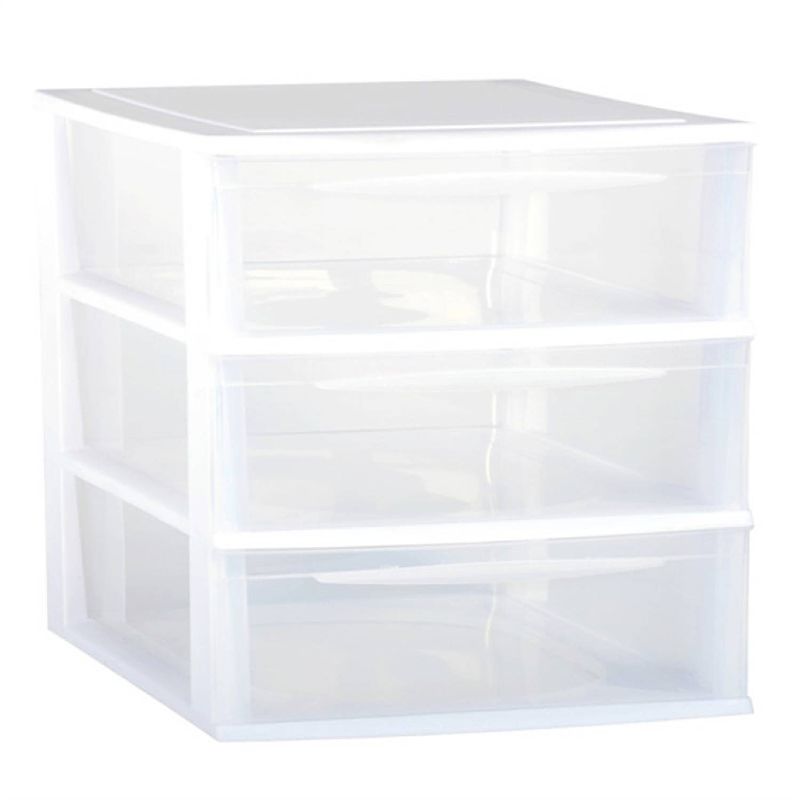 Foto van Ladenkast/bureau organizer wit stapelbaar a4 met 3x lades l26 x b36 x h28 cm - ladeblok