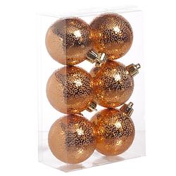 Foto van 6x koperen cirkel motief kerstballen 6 cm kunststof - kerstbal