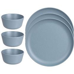 Foto van Camping ontbijt servies set - borden/kommetjes - 12-delig - blauw - kunststof - campingborden