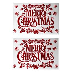Foto van 2x stuks velletjes kerst raamstickers rood merry christmas 29,5 x 40 cm - feeststickers