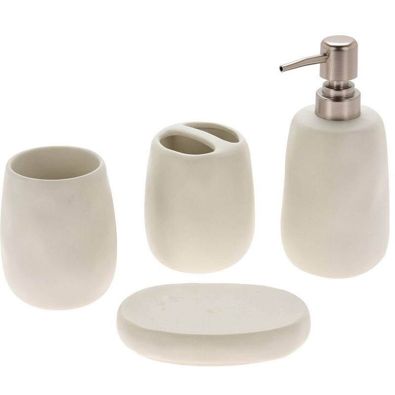 Foto van Badkamer/toilet accessoires set polystone 4-delig wit - badkameraccessoireset