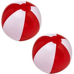 Foto van 2x stuks opblaasbare strandballen rood/wit 30 cm - buitenspeelgoed waterspeelgoed opblaasbaar