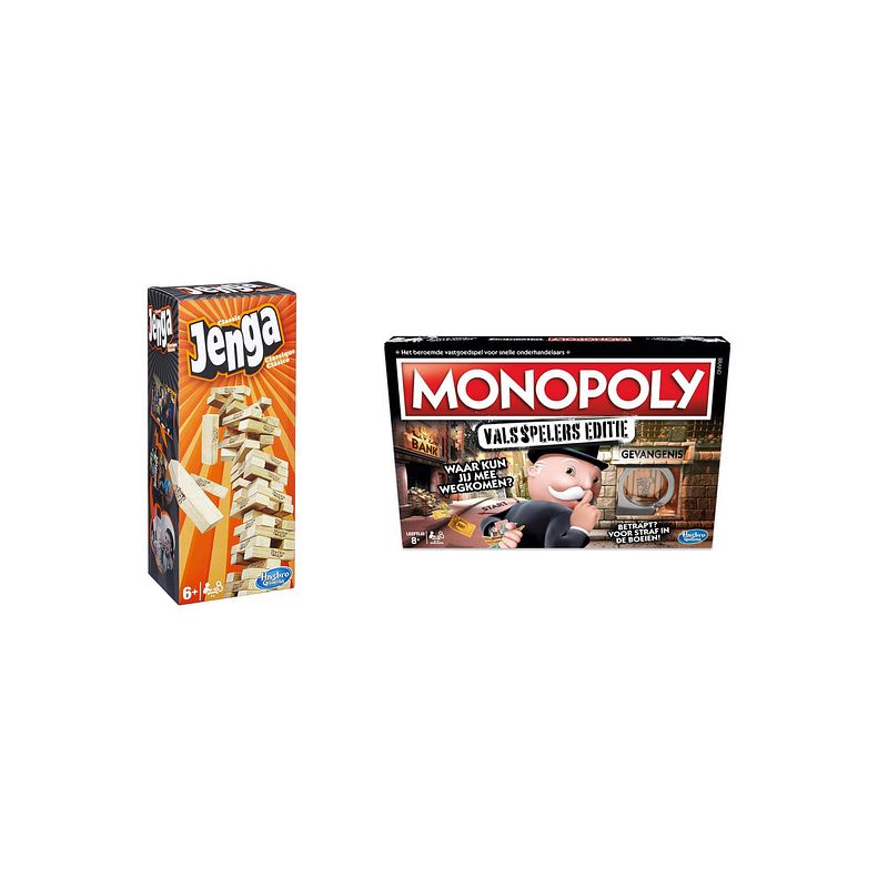 Foto van Spellenbundel - bordspellen - 2 stuks - jenga & monopoly valsspelerseditie