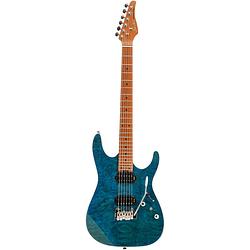 Foto van Fazley sunrise series seawave transparent blue elektrische gitaar met deluxe gigbag