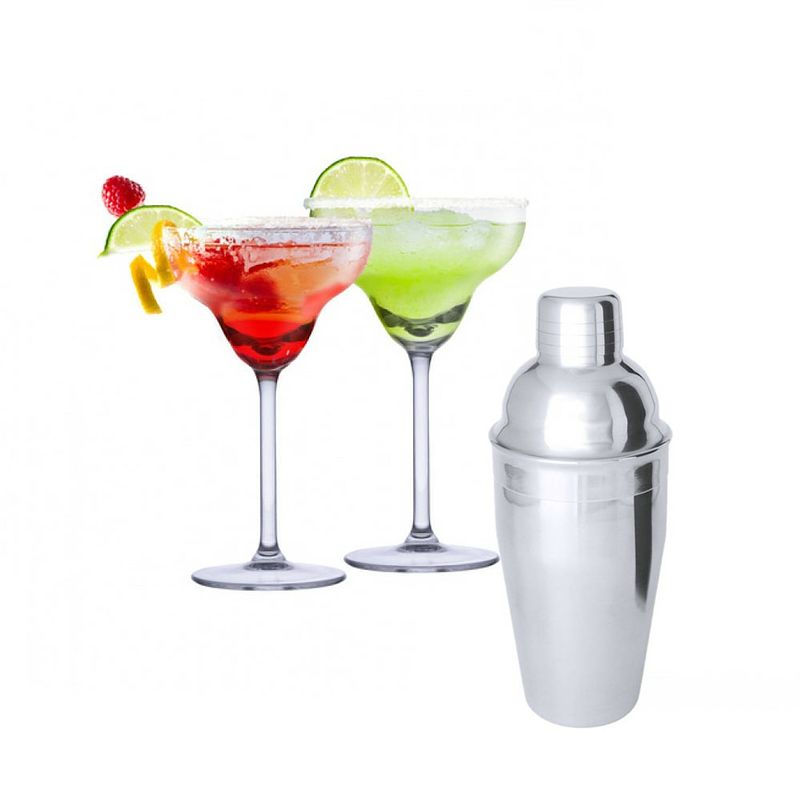 Foto van Set van 4x margarita cocktailglazen met cocktailshaker semi-mat rvs - cocktailglazen