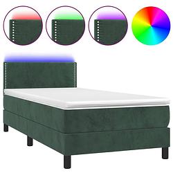 Foto van The living store boxspring donkergroen fluweel 203x100x78/88cm - verstelbaar hoofdbord led