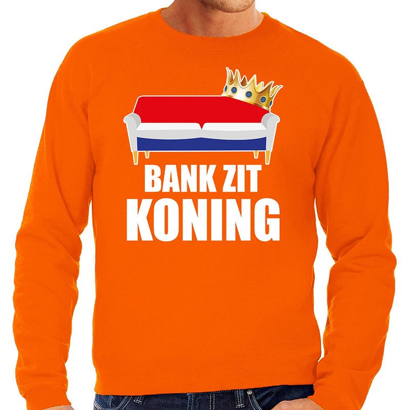 Foto van Woningsdag bank zit koning sweater / trui voor thuisblijvers tijdens koningsdag oranje heren s - feesttruien