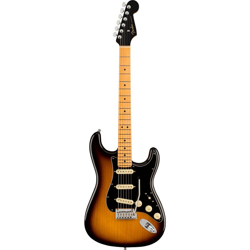 Foto van Fender american ultra luxe stratocaster 2-color sunburst mn elektrische gitaar met koffer