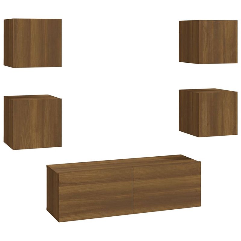 Foto van The living store televisiewandmeubelen bruineiken - tv-meubelset 4x (s) - 1x (l) - 30.5 x 30 x 30 cm (s) - 100 x 30 x