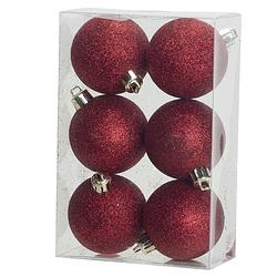 Foto van 6x glitter kerstballen rood 6 cm kerstboomversiering - kerstbal