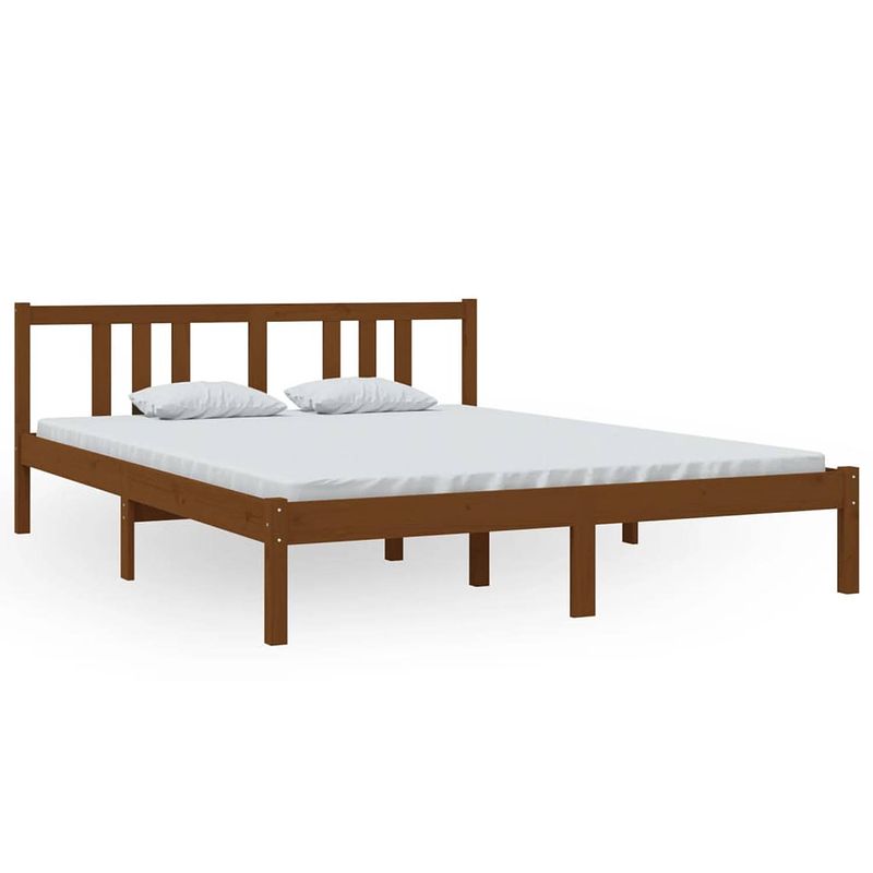 Foto van The living store houten bedframe - king size - honingbruin - 205.5 x 155.5 x 69.5 cm