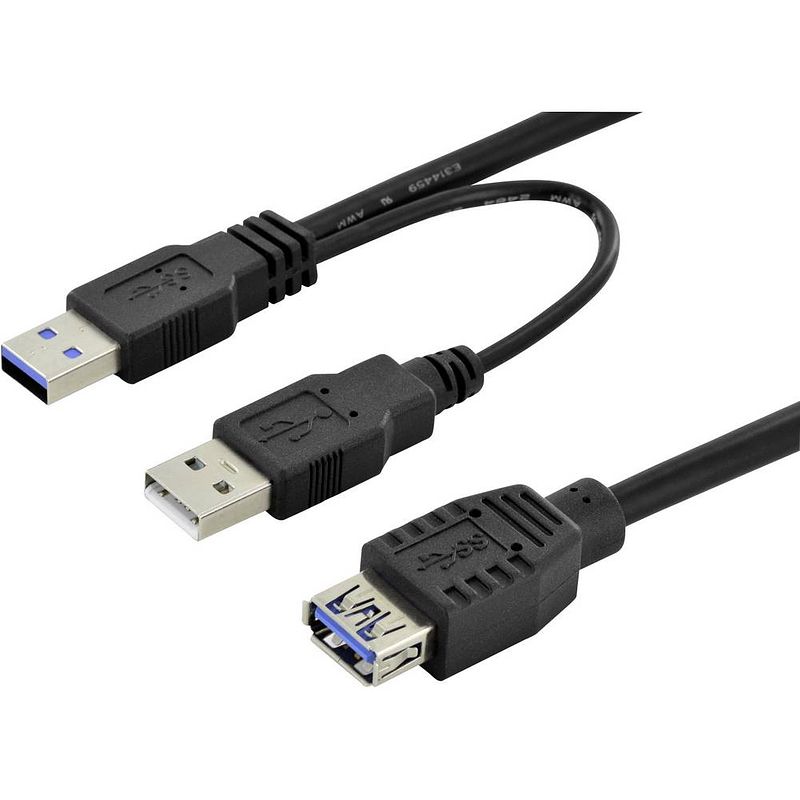 Foto van Digitus usb-kabel usb 3.2 gen1 (usb 3.0 / usb 3.1 gen1) usb-a stekker, usb-a bus 30.00 cm zwart rond, afgeschermd (dubbel) db-300140-003-s