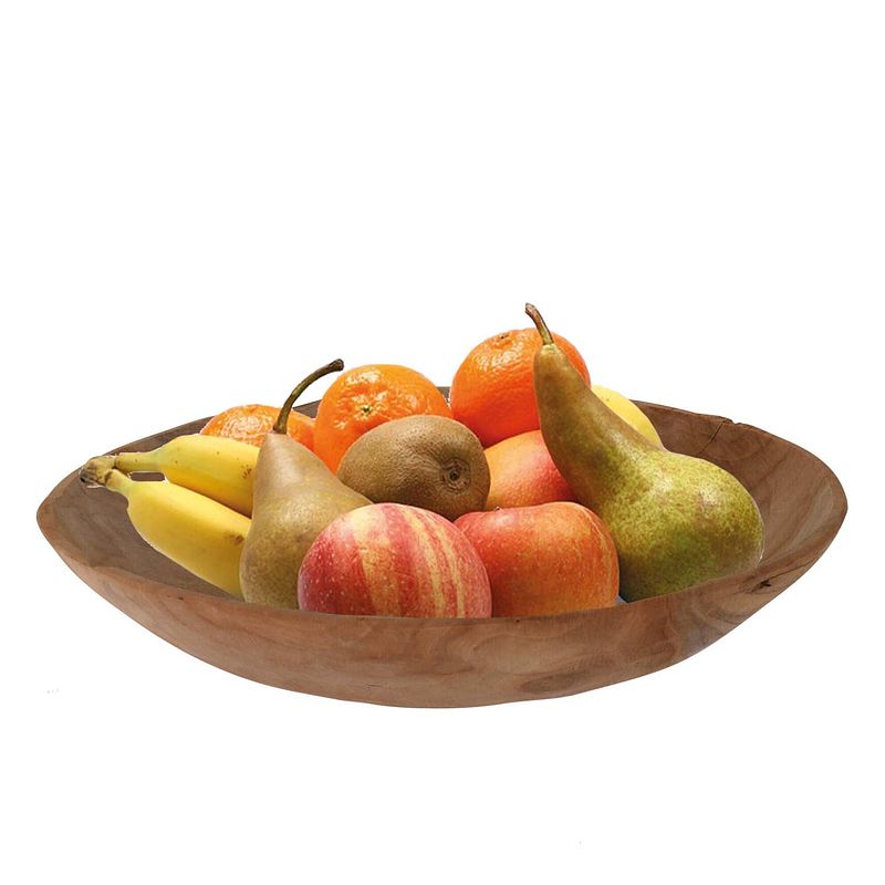 Foto van Fruitschaal teak hout rond 37 cm - fruitschalen