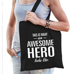 Foto van Awesome hero / held cadeau tas zwart voor dames - feest boodschappentassen