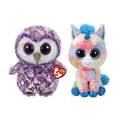 Foto van Ty - knuffel - beanie buddy - moonlight owl & blitz unicorn