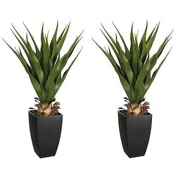 Foto van Set van 2x stuks atmosphera agave rect kunstplanten in pot van cement 73 cm - kunstplanten