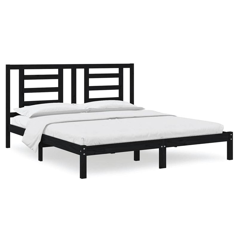 Foto van The living store houten bedframe - zwart - 205.5 x 185.5 x 31 cm - massief grenenhout