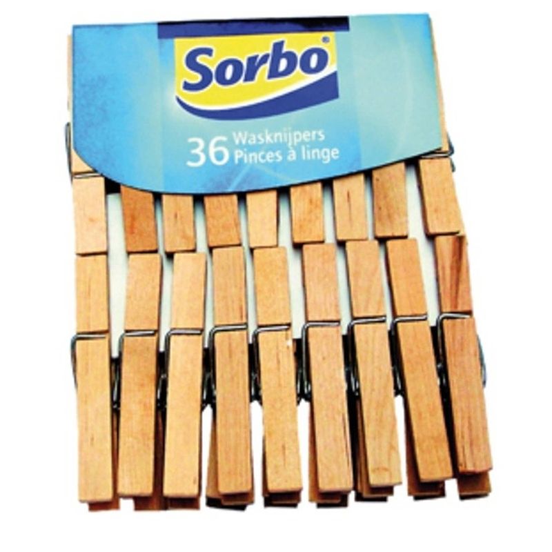 Foto van Sorbo wasknijpers hout - 36 stuks - knijpers / wasspelden