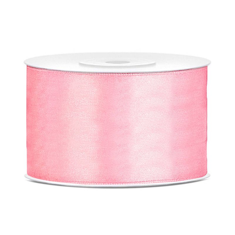 Foto van 1x hobby/decoratie licht roze satijnen sierlinten 3,8 cm/38 mm x 25 meter - cadeaulinten