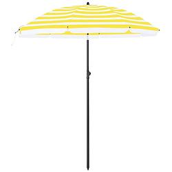 Foto van Acaza parasol 180 cm diameter, rond / achthoekige strandparasol, knikbaar, kantelbaar, met draagtas - gele strepen