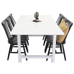 Foto van Countwh eethoek eetkamertafel wit en 6 lönneberga eetkamerstal zwart.