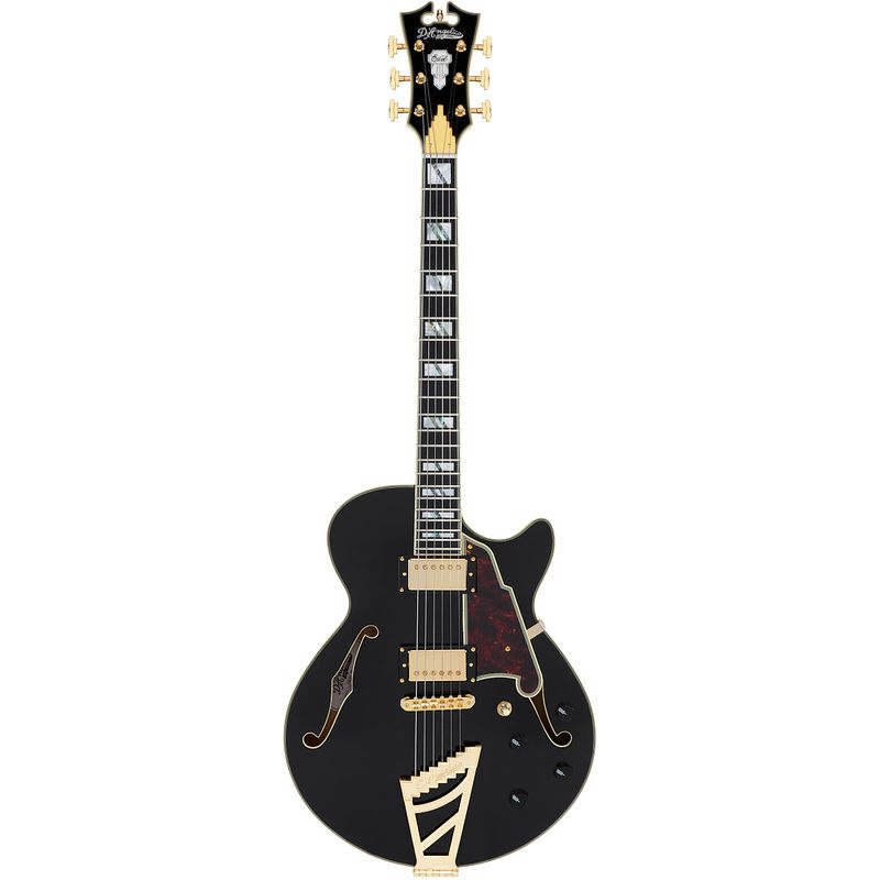 Foto van D'sangelico excel ss solid black elektrische gitaar met luxe koffer