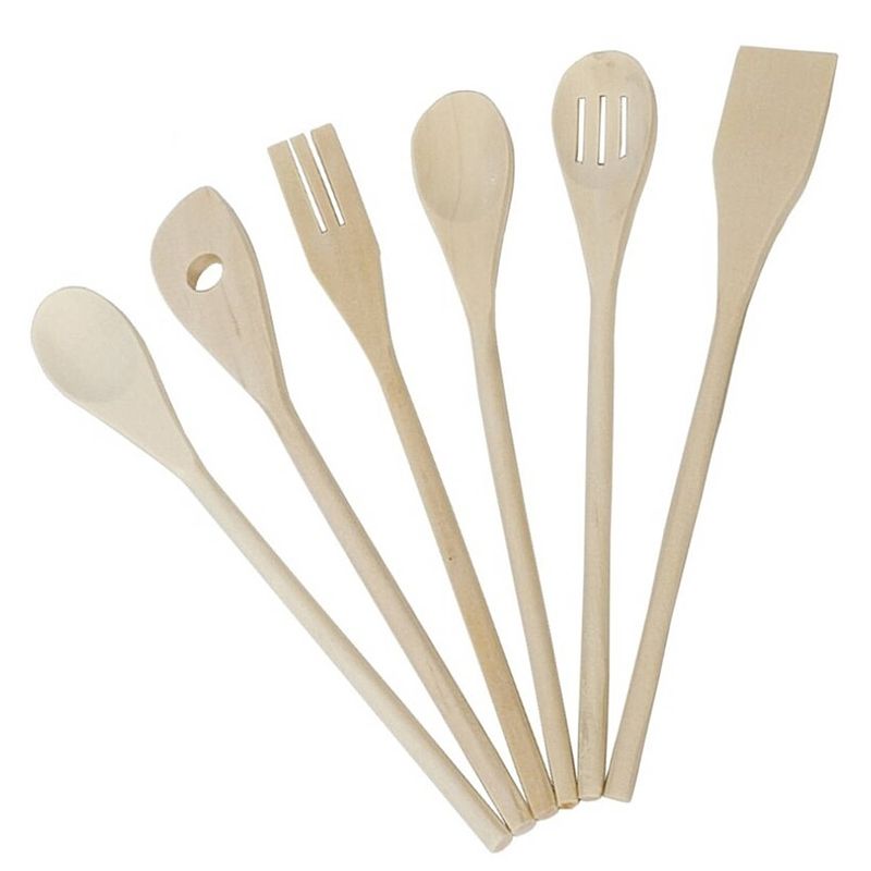 Foto van Gerim kitchen solutions set keukenlepels/pollepels - 6 stuks - hout - 30 cm - keukenspatels