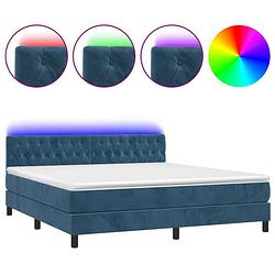 Foto van The living store boxspring bed - led - fluweel - 203 x 180 x 78/88 cm - donkerblauw