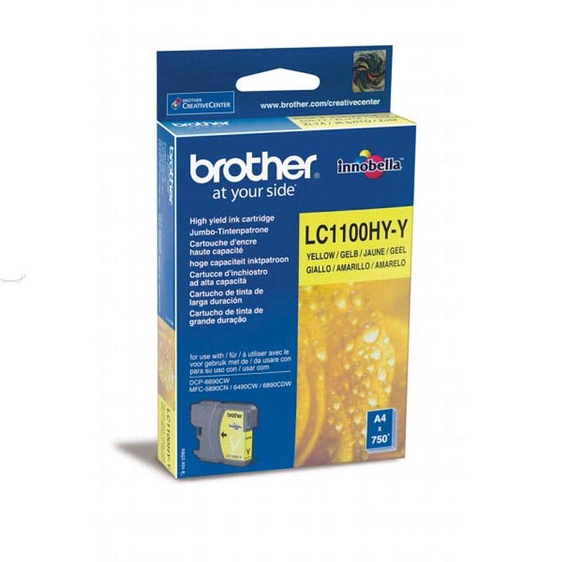 Foto van Brother inktcartridge, 750 pagina'ss, oem lc-1100hyy, geel 5 stuks