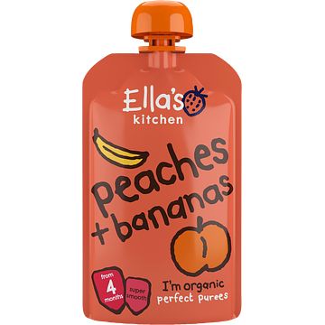 Foto van Ella'ss kitchen perziken + bananen 4+ biologisch 120g bij jumbo