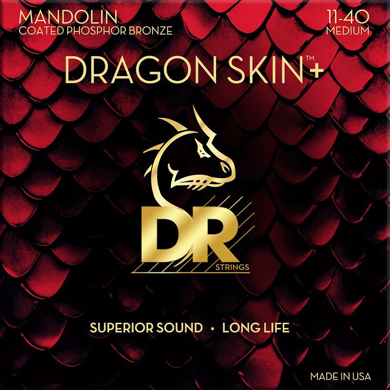 Foto van Dr strings dragon skin+ coated mandolin strings medium 11-40 snarenset voor mandoline